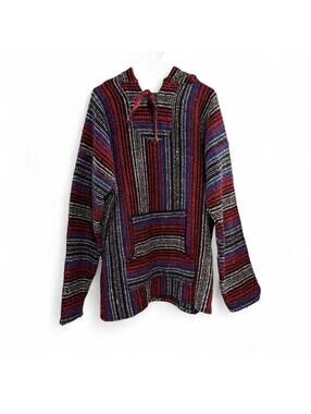 Boho Multicolor Striped Hooded Pullover Sweater